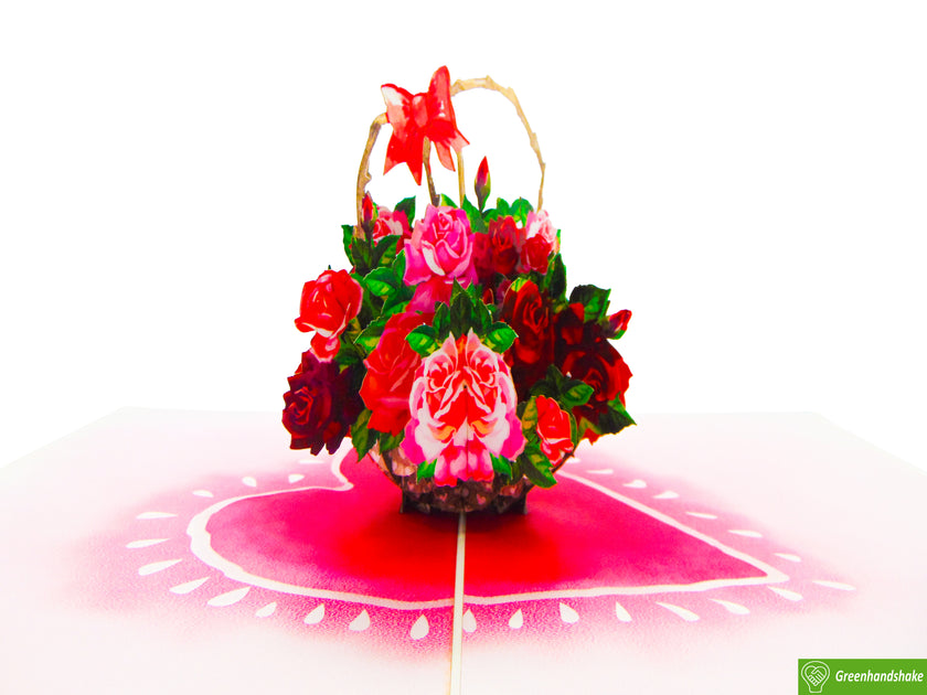 Basket of Roses, Pop Up Card, 3D Popup Greeting Cards - Unique Dedicat ...