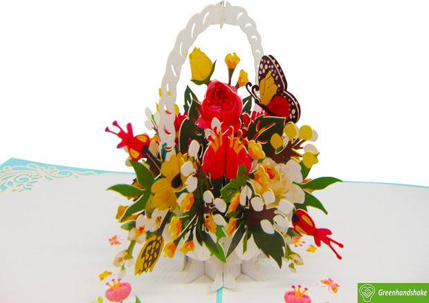 Flower bouquet with bird, Pop Up Card, 3D Popup Greeting Cards, for Birthday, Valentine's Day, Mothers Day, Spring, Fathers Day, Graduation, Wedding, All Occasion,6"x6"