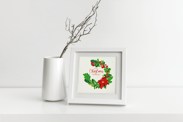 Merry Christmas Laurel Wreath, Quilling Greeting Card - Unique Dedicated Handmade/Heartmade Art. Design Greeting Card for all occasion