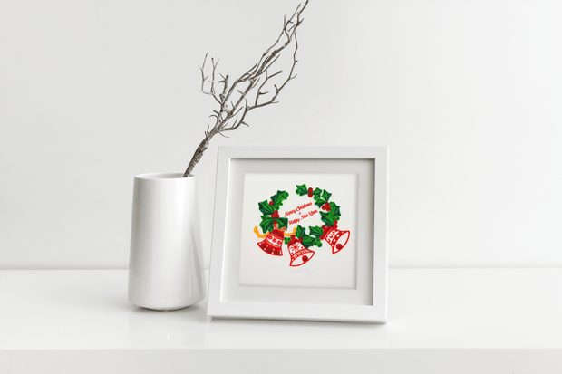 Jingle Bell Wreath Ornament, Quilling Greeting Card - Unique Dedicated Handmade/Heartmade Art. Design Greeting Card for all occasion