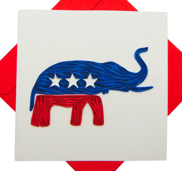 Elephant Empowerment, Republican Symbol Card, Patriotic American, Quilling Card - Unique Dedicated Handmade, Design Greeting Card for all occasion