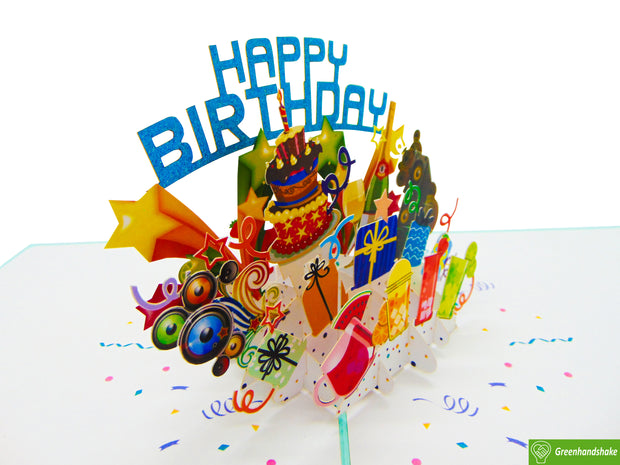 Colorful happy birthday, 3D Popup Greeting Cards - Unique Dedicated Handmade/Heartmade Art. Design Greeting Card for all occasion