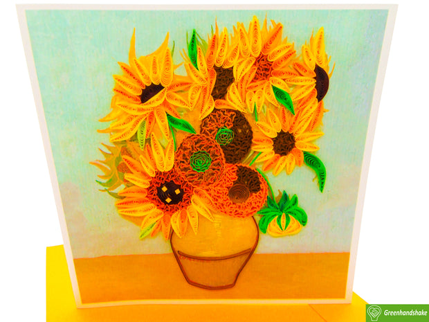 Van Gogh's Vase with Sunflowers (1888) Quilling Art Greeting Card - Perfect Gift for Any Occasion. Framable Artwork for Art Lovers. Ideal for Birthdays, Mother's Day, Father's Day & Christmas