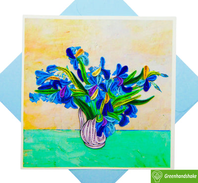 Van Gogh's Irises (1890) Quilling Art Greeting Card - Perfect Gift for Any Occasion. Framable Artwork for Art Lovers. Ideal for Birthdays, Mother's Day, Father's Day & Christmas