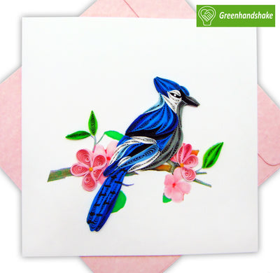 Blue Jay Quilling Greeting Card - Unique Dedicated Handmade Art. Design Greeting Card for all occasion by GREENHANDSHAKE