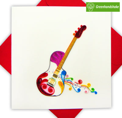 Artistic Guitar, Quilling Greeting Card - Unique Dedicated Handmade Art. Design Greeting Card for all occasion by GREENHANDSHAKE