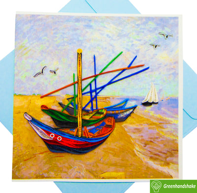 Van Gogh Fishing Boats on the Beach (1888) Quilling Art Greeting Card - Perfect Gift for Any Occasion. Framable Artwork for Art Lovers. Ideal for Birthdays, Mother's Day, Father's Day & Christmas
