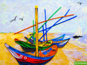Van Gogh Fishing Boats on the Beach (1888) Quilling Art Greeting Card - Perfect Gift for Any Occasion. Framable Artwork for Art Lovers. Ideal for Birthdays, Mother's Day, Father's Day & Christmas