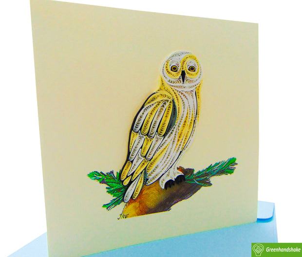 Snowy Owl Quilling Greeting Card - Unique Dedicated Handmade/Heartmade Art. Design Greeting Card for all occasion