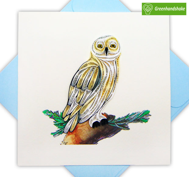 Snowy Owl Quilling Greeting Card - Unique Dedicated Handmade/Heartmade Art. Design Greeting Card for all occasion