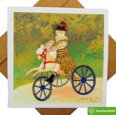 Jean Monet on His Hobby Horse (1872) Quilling Art Greeting Card - Perfect Gift for Any Occasion. Framable Artwork for Art Lovers. Ideal for Birthdays, Mother's Day, Father's Day & Christmas