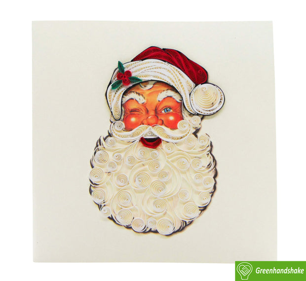 Vintage Christmas Beistle Santa Claus Face, Quilling Greeting Card - Unique Dedicated Handmade/Heartmade Art. Design Greeting Card for all occasion