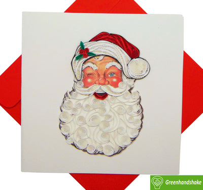 Vintage Christmas Beistle Santa Claus Face, Quilling Greeting Card - Unique Dedicated Handmade/Heartmade Art. Design Greeting Card for all occasion