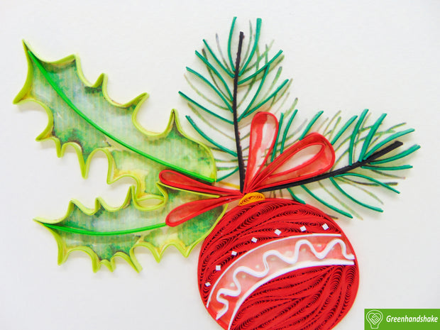 Merry Christmas Ornaments, Quilling Greeting Card - Unique Dedicated Handmade/Heartmade Art. Design Greeting Card for all occasion