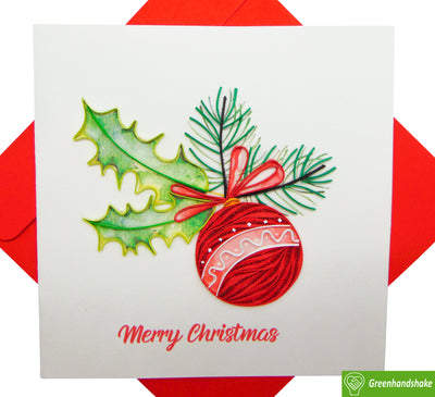 Merry Christmas Ornaments, Quilling Greeting Card - Unique Dedicated Handmade/Heartmade Art. Design Greeting Card for all occasion