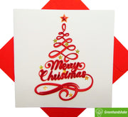 Christmas Tree With Red Star, Quilling Greeting Card - Unique Dedicated Handmade/Heartmade Art. Design Greeting Card for all occasion