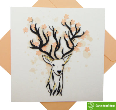 Snowy Deer, Quilling Greeting Card - Unique Dedicated Handmade/Heartmade Art. Design Greeting Card for all occasion