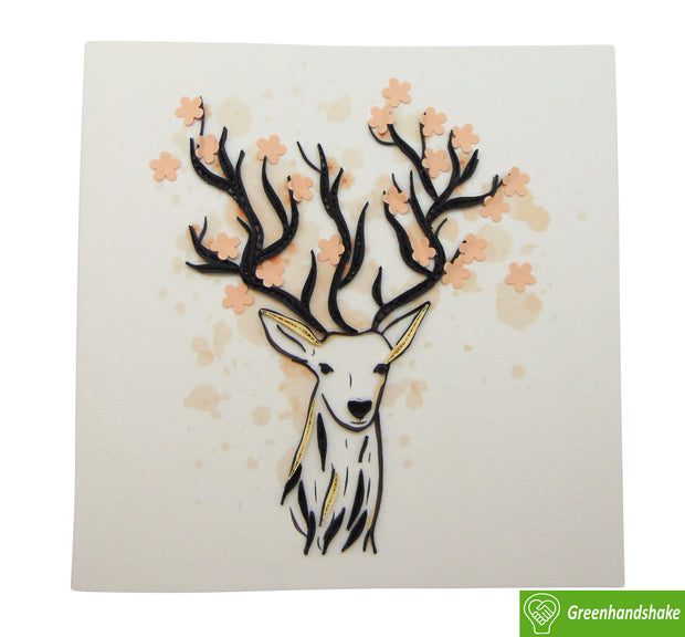 Snowy Deer, Quilling Greeting Card - Unique Dedicated Handmade/Heartmade Art. Design Greeting Card for all occasion