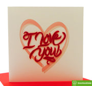 I Love You Heart, Quilling Greeting Card - Unique Dedicated Handmade/Heartmade Art. Design Greeting Card for all occasion by GREENHANDSHAKE