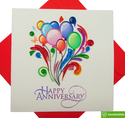 Happy Anniversary, Quilling Greeting Card - Unique Dedicated Handmade/Heartmade Art. Design Greeting Card for all occasion by GREENHANDSHAKE