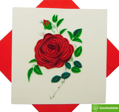 Rose Flower, Quilling Greeting Card - Unique Dedicated Handmade/Heartmade Art. Design Greeting Card for all occasion by GREENHANDSHAKE