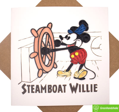 Steamboat Willie, Quilling Greeting Card - Unique Dedicated Handmade/Heartmade Art. Design Greeting Card for all occasion by GREENHANDSHAKE