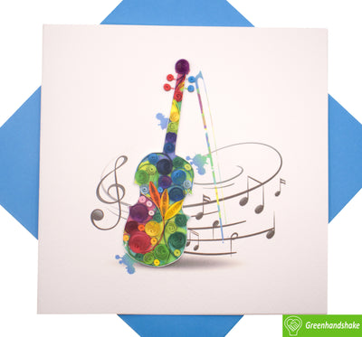 Artistic Violin, Quilling Greeting Card - Unique Dedicated Handmade Art. Design Greeting Card for all occasion by GREENHANDSHAKE