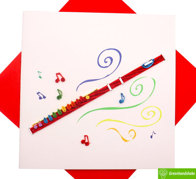 Artistic Flute, Quilling Greeting Card - Unique Dedicated Handmade Art. Design Greeting Card for all occasion by GREENHANDSHAKE