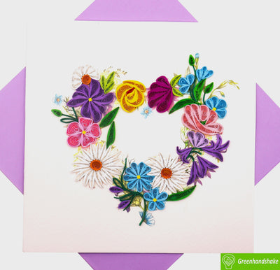 Heart in Bloom, Quilling Greeting Card - Unique Dedicated Handmade Art. Design Greeting Card for all occasion by GREENHANDSHAKE