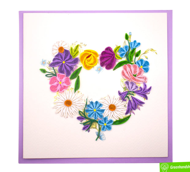 Heart in Bloom, Quilling Greeting Card - Unique Dedicated Handmade Art. Design Greeting Card for all occasion by GREENHANDSHAKE