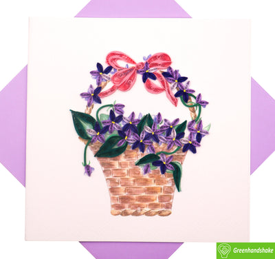 Violet Bouquet, Quilling Greeting Card - Unique Dedicated Handmade Art. Design Greeting Card for all occasion by GREENHANDSHAKE