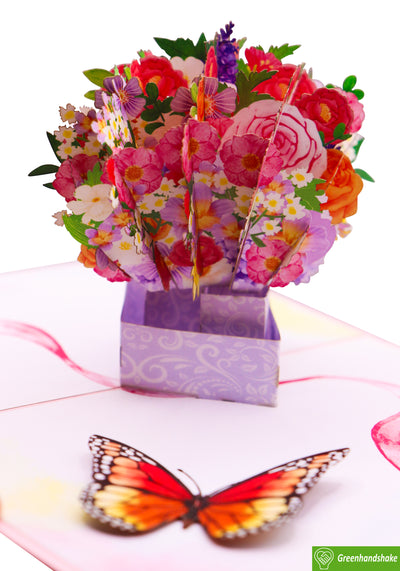 Blooms and Butterfly, Pop Up Card, 3D Popup Greeting Cards - Unique Dedicated Handmade/Heartmade Art. Design Greeting Card for all occasion