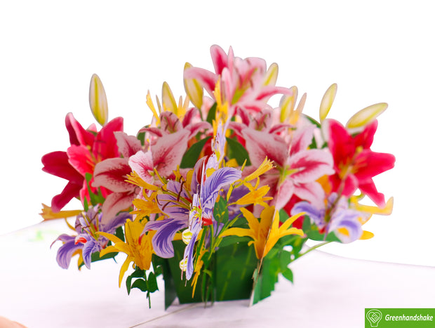 Enchanting Lily Bouquet, Pop Up Card, 3D Popup Greeting Cards - Unique Dedicated Handmade/Heartmade Art. Design Greeting Card for all occasion