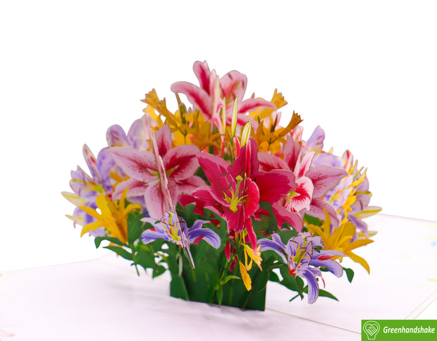 Enchanting Lily Bouquet, Pop Up Card, 3D Popup Greeting Cards - Unique Dedicated Handmade/Heartmade Art. Design Greeting Card for all occasion