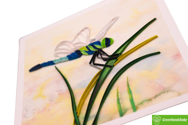 Dragonfly Dreamscape Quilling Greeting Card - Unique Dedicated Handmade Art. Design Greeting Card for all occasion by GREENHANDSHAKE
