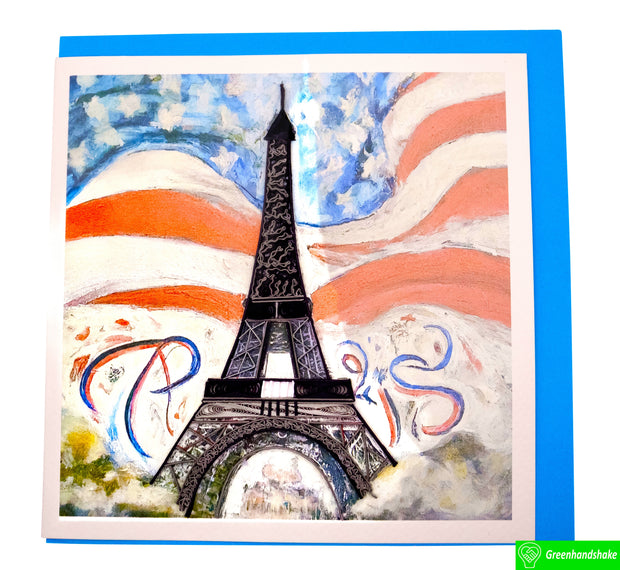 Stars & Stripes in Paris, Quilling Greeting Card - Unique Dedicated Handmade Art. Design Greeting Card for all occasion by GREENHANDSHAKE