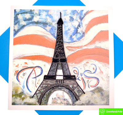 Stars & Stripes in Paris, Quilling Greeting Card - Unique Dedicated Handmade Art. Design Greeting Card for all occasion by GREENHANDSHAKE