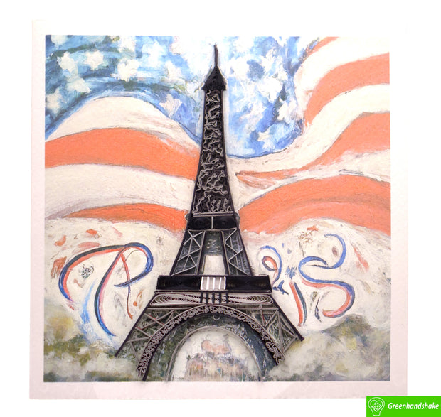 Stars & Stripes in Paris, Quilling Greeting Card - Unique Dedicated Handmade Art. Design Greeting Card for all occasion by GREENHANDSHAKE