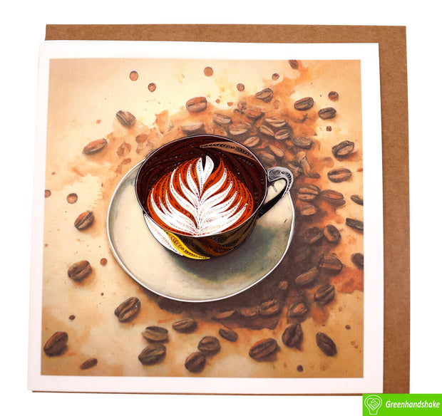 Coffee Time Cheers, Quilling Greeting Card - Unique Dedicated Handmade Art. Design Greeting Card for all occasion by GREENHANDSHAKE