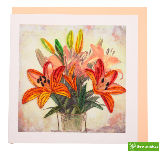 Lilies in a Vase Quilling Greeting Card - Unique Dedicated Handmade/Heartmade Art. Design Greeting Card for all occasion by GREENHANDSHAKE (Copy) (Copy) (Copy)