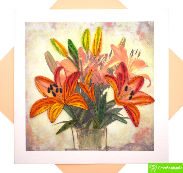 Lilies in a Vase Quilling Greeting Card - Unique Dedicated Handmade/Heartmade Art. Design Greeting Card for all occasion by GREENHANDSHAKE (Copy) (Copy) (Copy)