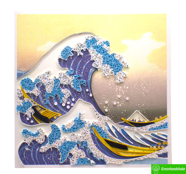 Hokusai's The Great Wave at Kanagawa (1760-1849) Quilling Art Greeting Card - Perfect Gift for Any Occasion. Framable Artwork for Art Lovers. Ideal for Birthdays, Mother's Day, Father's Day & Christmas