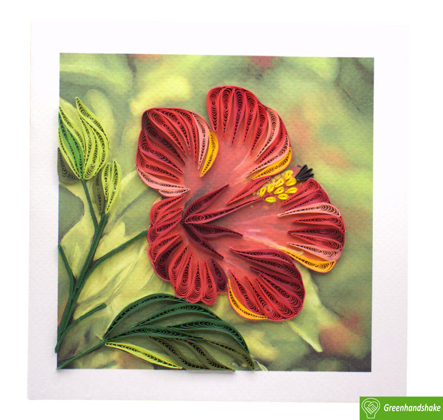 Hibiscus Flower Quilling Greeting Card - Unique Dedicated Handmade/Heartmade Art. Design Greeting Card for all occasion by GREENHANDSHAKE (Copy)