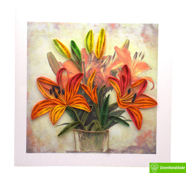 quilling lily flower Lilies in a Vase Quilling Greeting Card