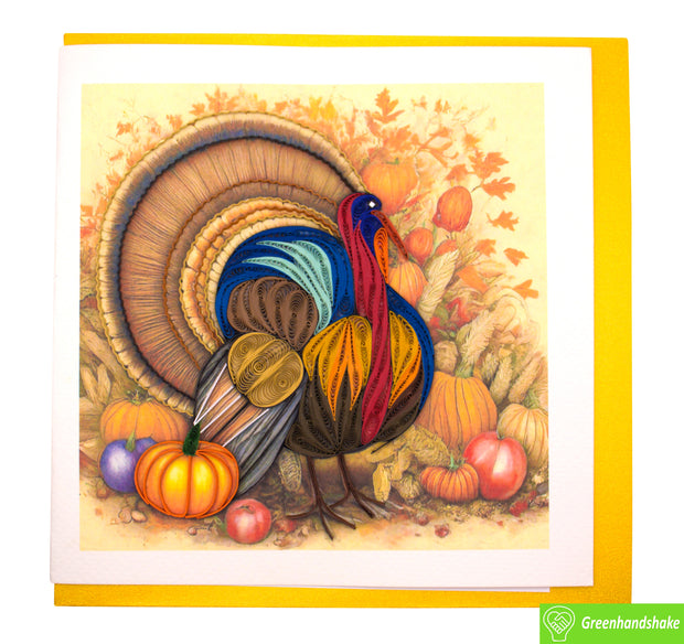 Thankful Wild Turkey, Quilling Greeting Card - Unique Dedicated Handmade/Heartmade Art. Design Greeting Card for all occasion