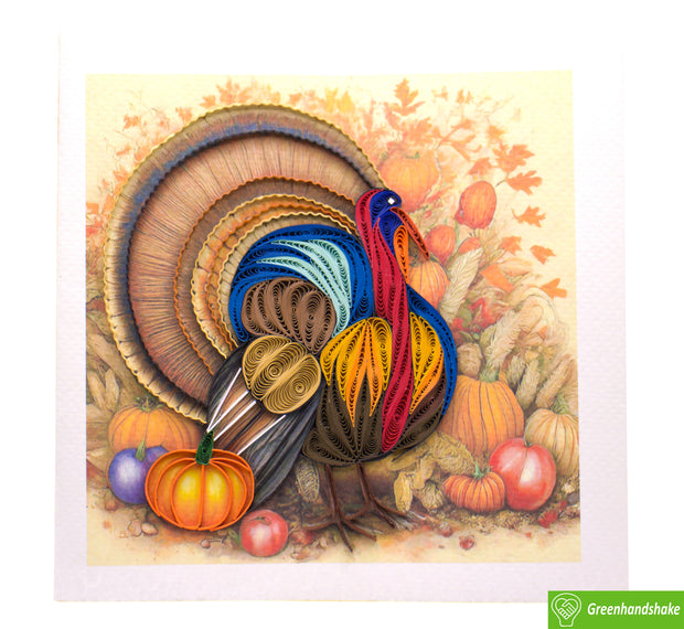 Thankful Wild Turkey, Quilling Greeting Card - Unique Dedicated Handmade/Heartmade Art. Design Greeting Card for all occasion