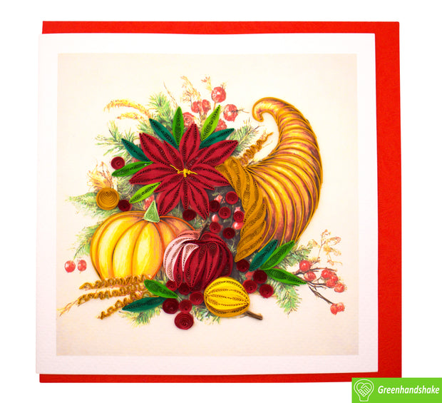 Floral Cornucopia, Quilling Greeting Card - Unique Dedicated Handmade/Heartmade Art. Design Greeting Card for all occasion