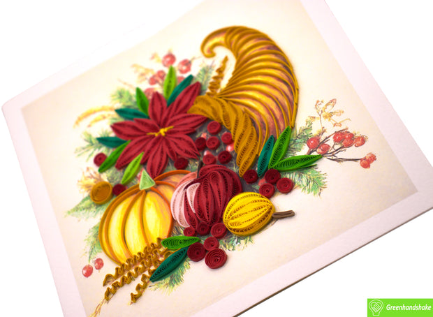 Floral Cornucopia, Quilling Greeting Card - Unique Dedicated Handmade/Heartmade Art. Design Greeting Card for all occasion