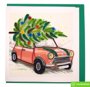 Car with Christmas Tree, Quilling Greeting Card - Unique Dedicated Handmade/Heartmade Art. Design Greeting Card for all occasion