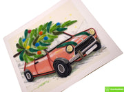 Car with Christmas Tree, Quilling Greeting Card - Unique Dedicated Handmade/Heartmade Art. Design Greeting Card for all occasion